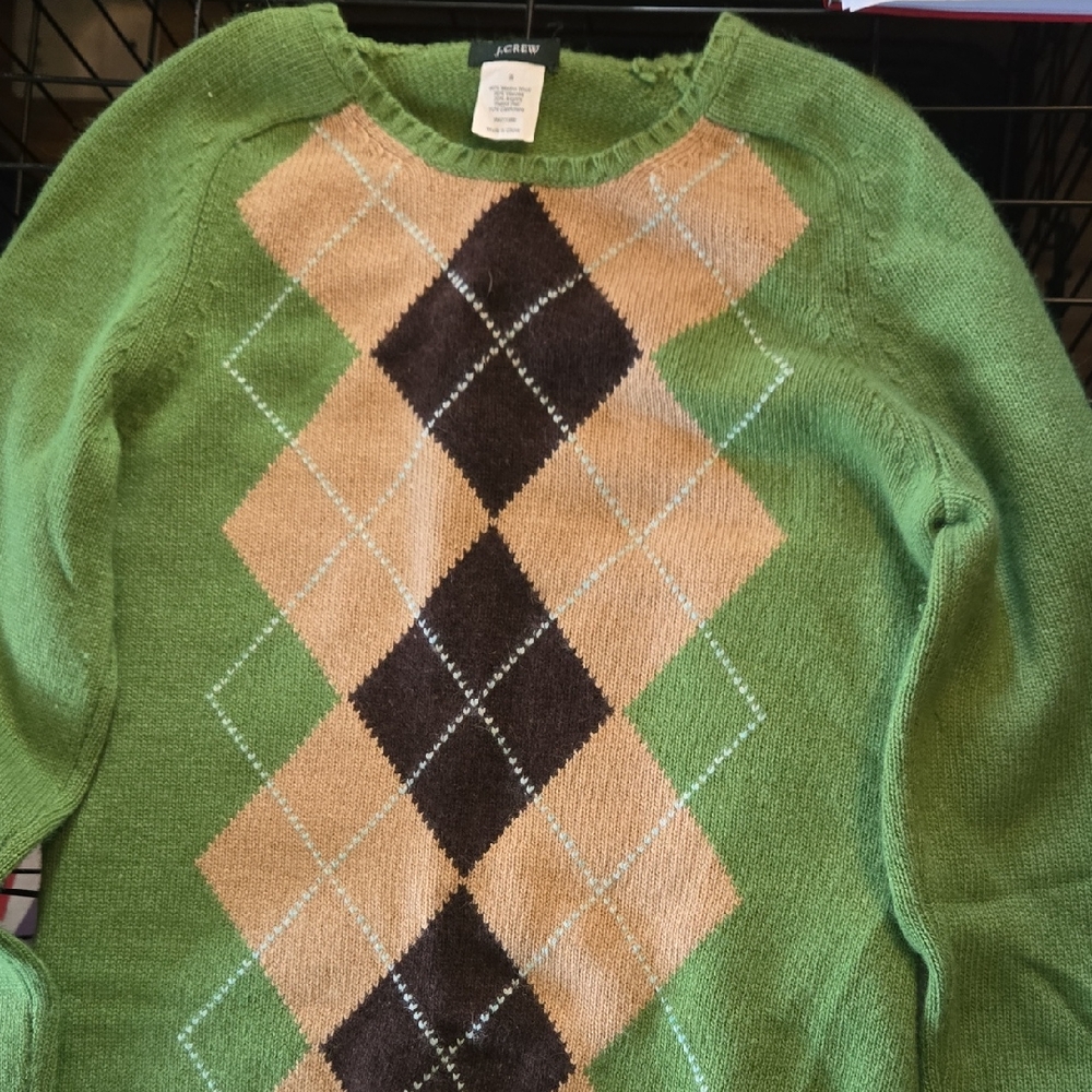 J.Crew Green Sweater with Argyle Design